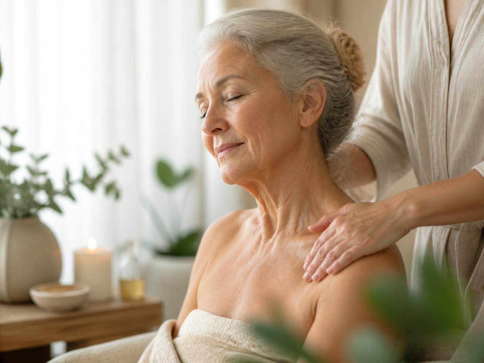 A practitioner providing a gentle therapeutic treatment in a bright, plant-filled wellness room